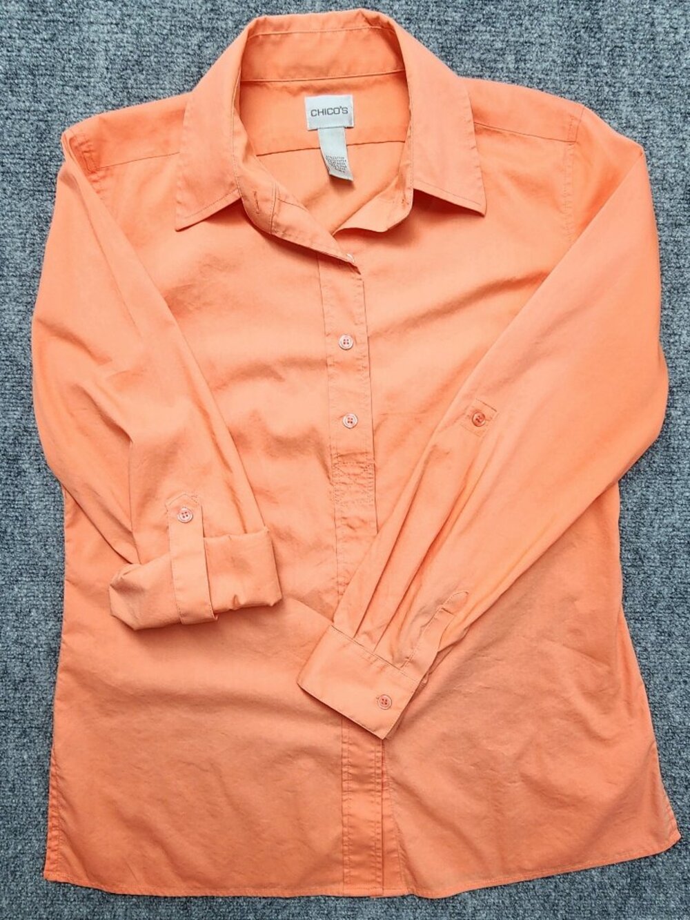 Chico's Women's Size 0 Coral Orange Button Down Long Convertible Sleeve Shirt